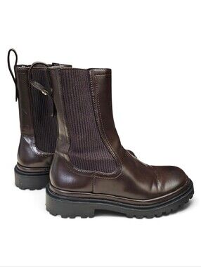 Zara Brown Chelsea Chunky Platform Combat Boots Size 7.5